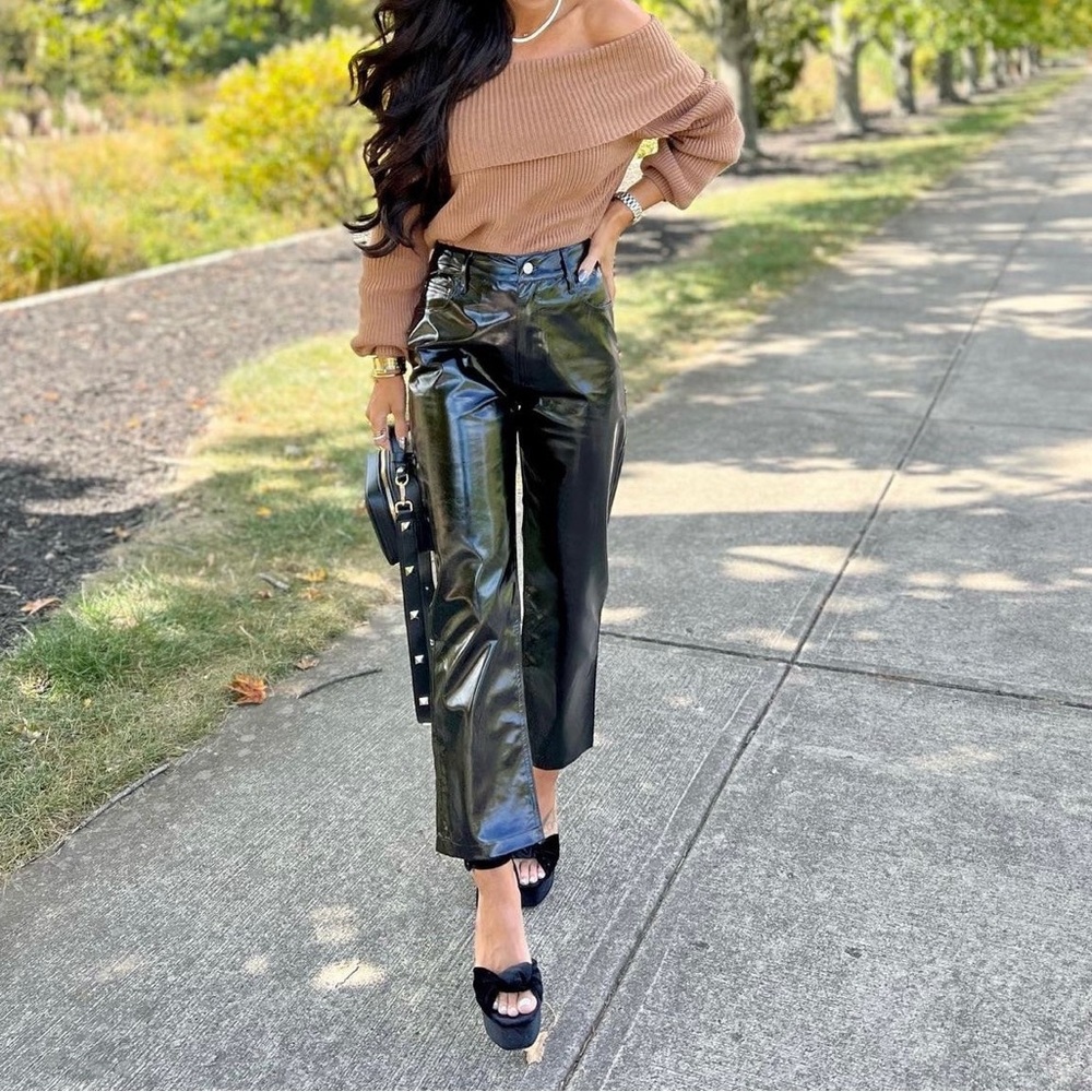 High Shine Black faux leather pants. From BuddyLove. Size 30. NWT